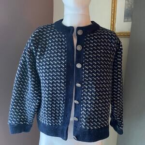 L.L. Bean Classic Navy and Cream Cardigan